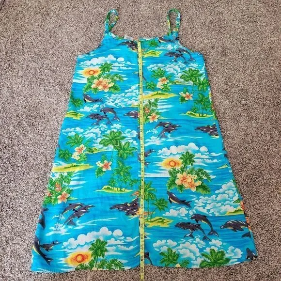ALOHA Women's Blue Hawaiian Print Sleeveless Summer Mini Dress Size Medium - Picture 4 of 12